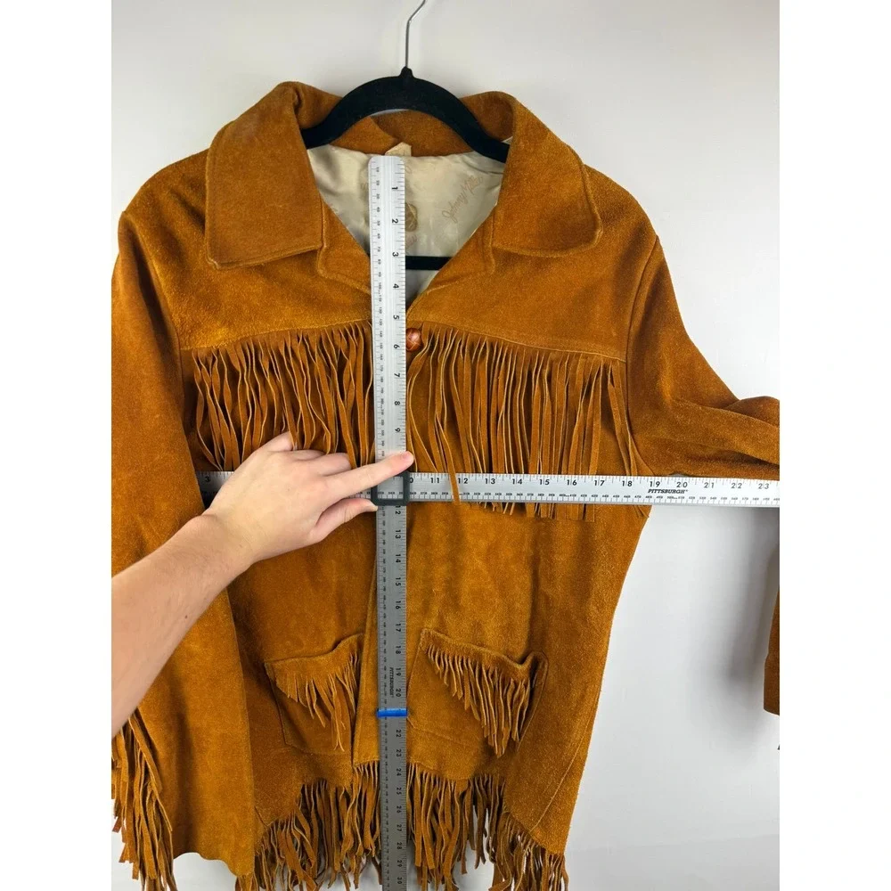 Vintage Johnny Miller Suede Fringe Jacket Mens 40 Brown Western Cowboy Mexico